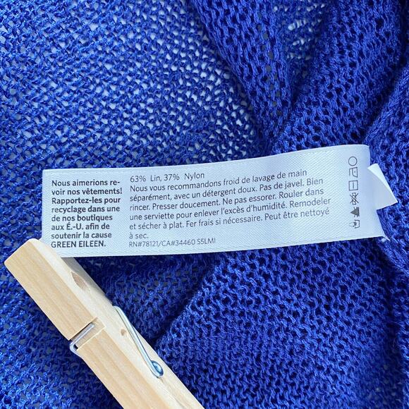 Eileen Fisher Women Sweater Size 2X Blue Loose Knit Linen Blend Open Front - Picture 9 of 11